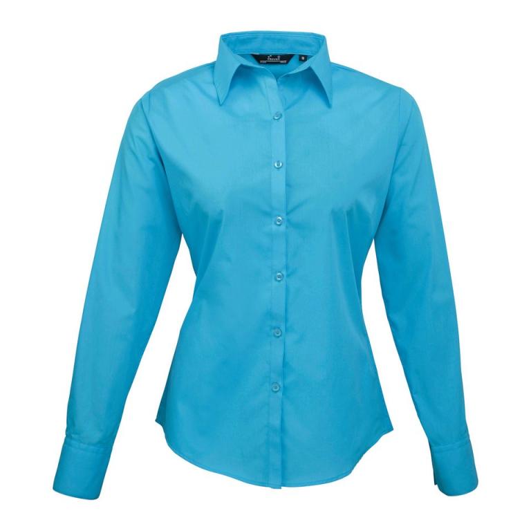 Women's poplin long sleeve blouse Turquoise