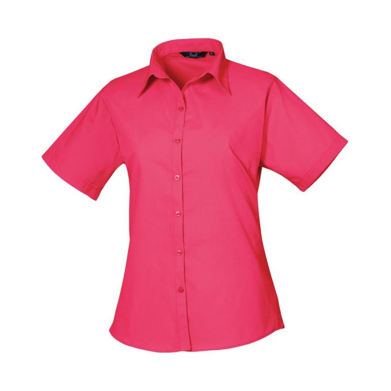 Women's short sleeve poplin blouse Hot Pink