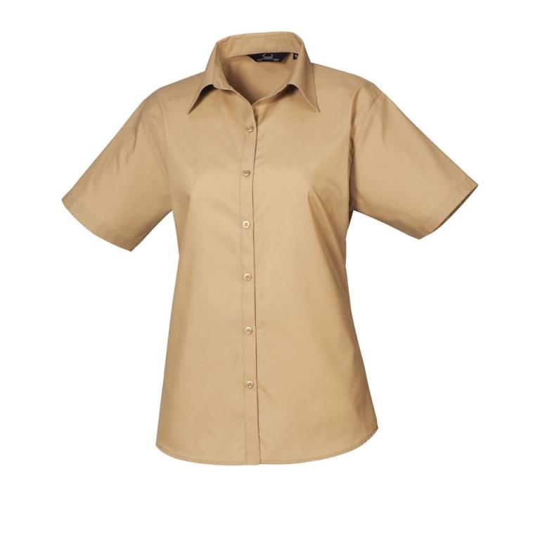 Women's short sleeve poplin blouse Khaki