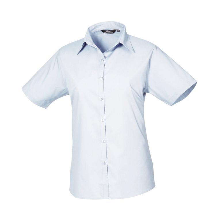 Women's short sleeve poplin blouse Light Blue