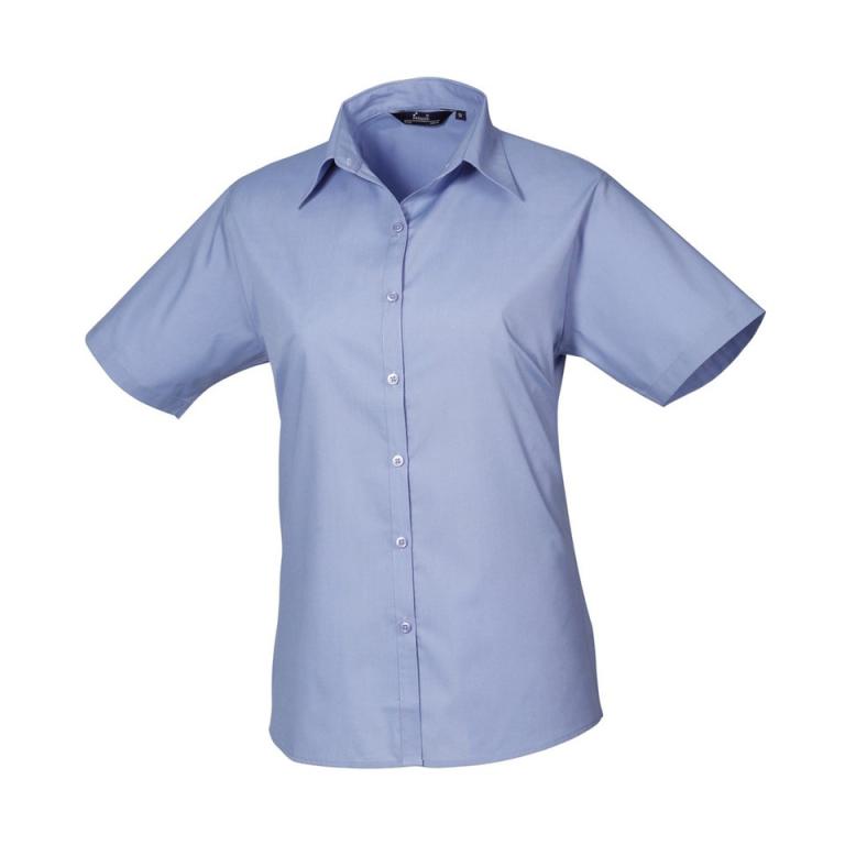 Women's short sleeve poplin blouse Mid Blue