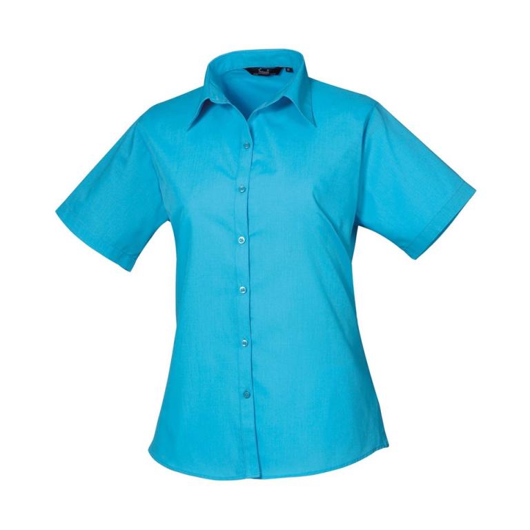 Women's short sleeve poplin blouse Turquoise