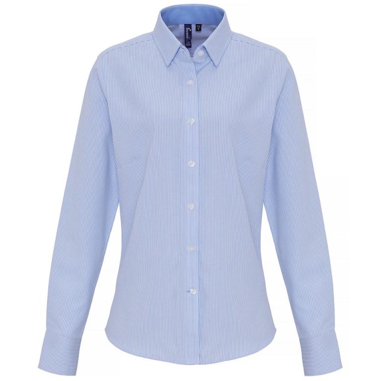 Women's cotton-rich Oxford stripes blouse White/Light Blue