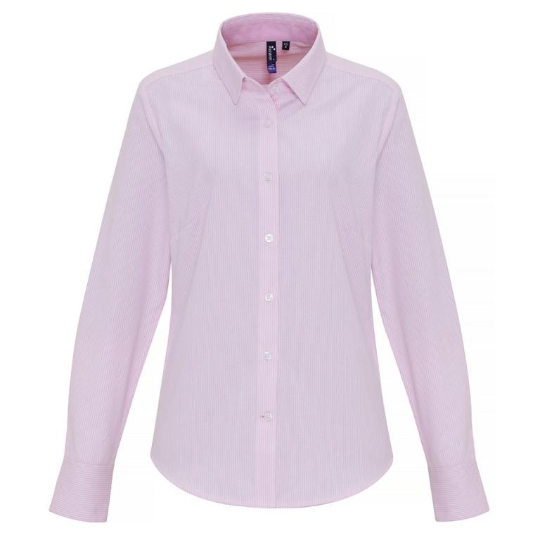 Women's cotton-rich Oxford stripes blouse White/Pink