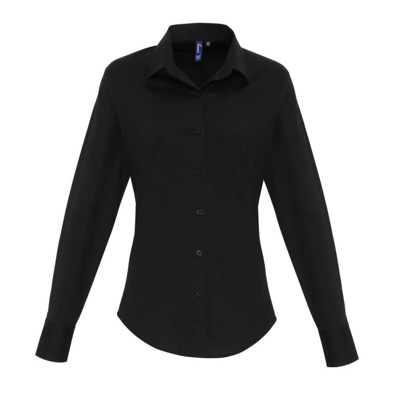 Women's stretch fit cotton poplin long sleeve blouse Black