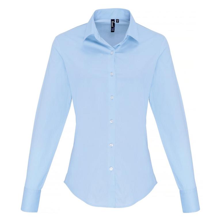 Women's stretch fit cotton poplin long sleeve blouse Pale Blue