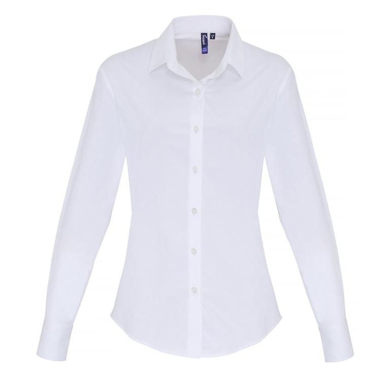 Women's stretch fit cotton poplin long sleeve blouse White