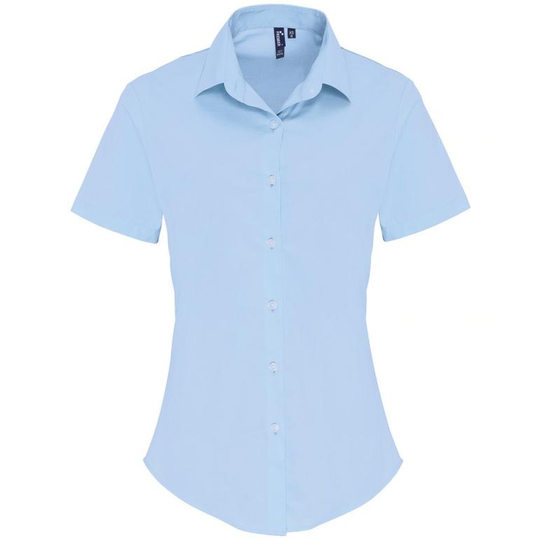 Women's stretch fit cotton poplin short sleeve blouse Pale Blue