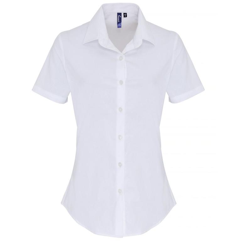 Women's stretch fit cotton poplin short sleeve blouse White