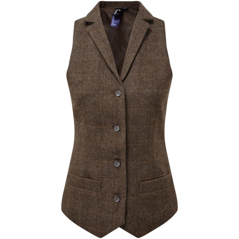 Women's herringbone waistcoat Brown Check