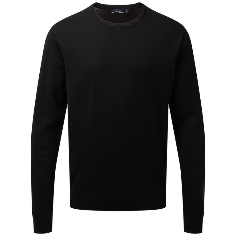 Crew neck cotton-rich knitted sweater Black