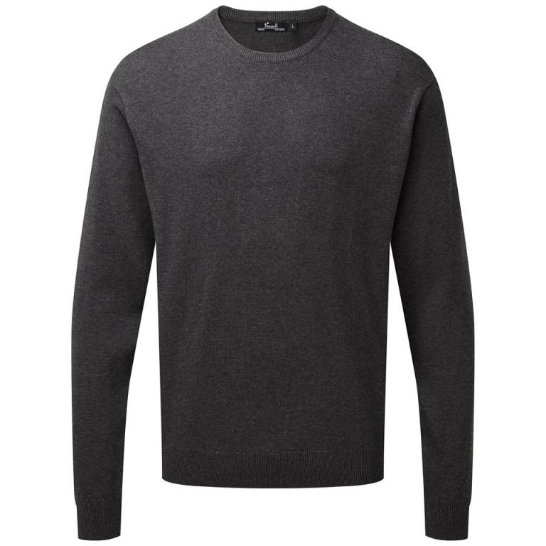 Crew neck cotton-rich knitted sweater Charcoal