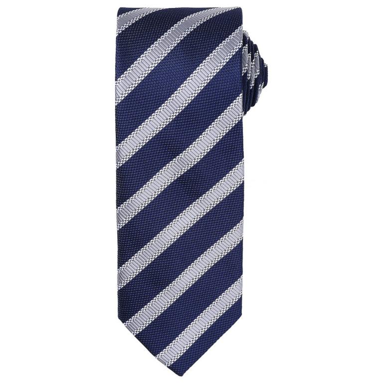 Waffle stripe tie Navy/Silver