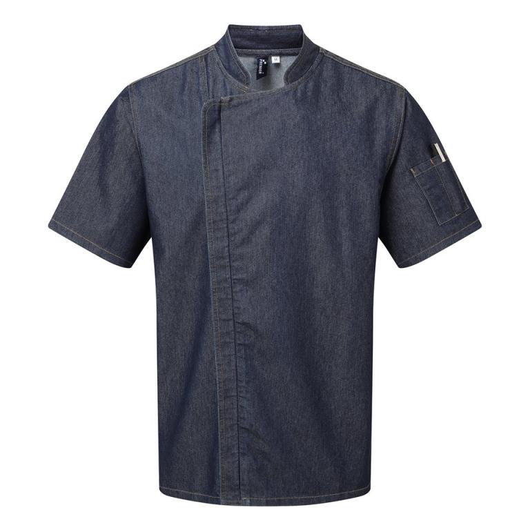 Chef's zip-close short sleeve jacket Indigo Denim