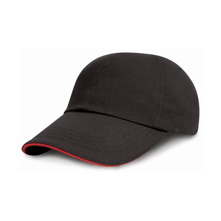 Junior low-profile heavy brushed cotton cap with sandwich peak Black/Red