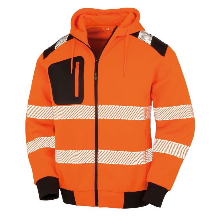 Recycled robust zipped safety hoodie Fluorescent Orange/Black