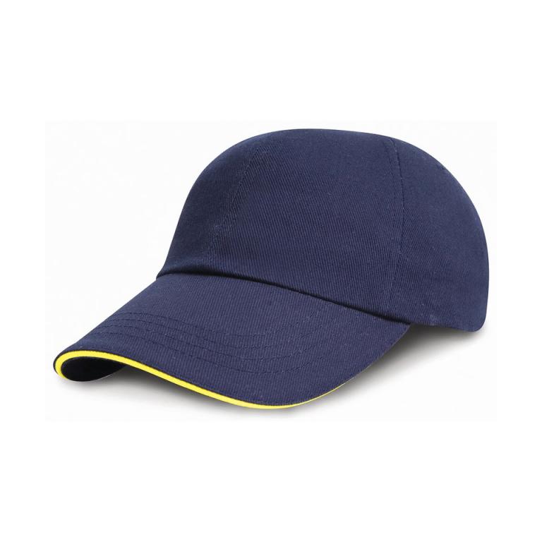 Low-profile heavy brushed cotton cap with sandwich peak Navy/Yellow