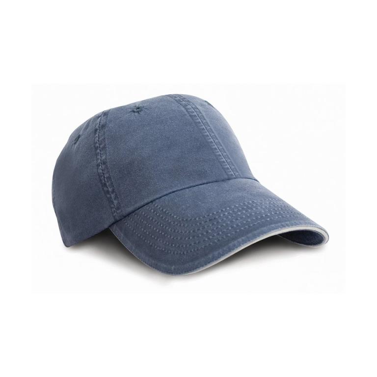 Washed fine line cotton cap with sandwich peak Navy/Putty