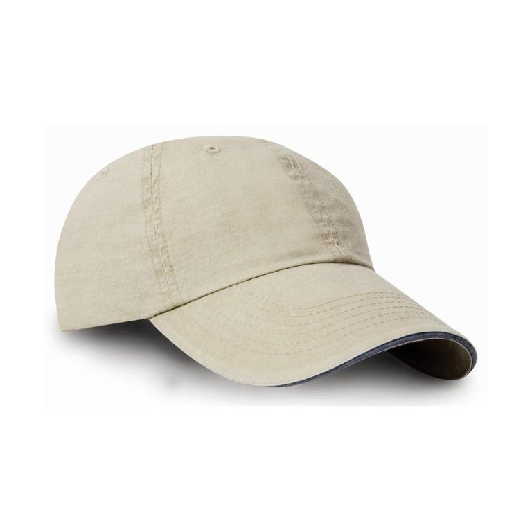 Washed fine line cotton cap with sandwich peak Putty/Navy