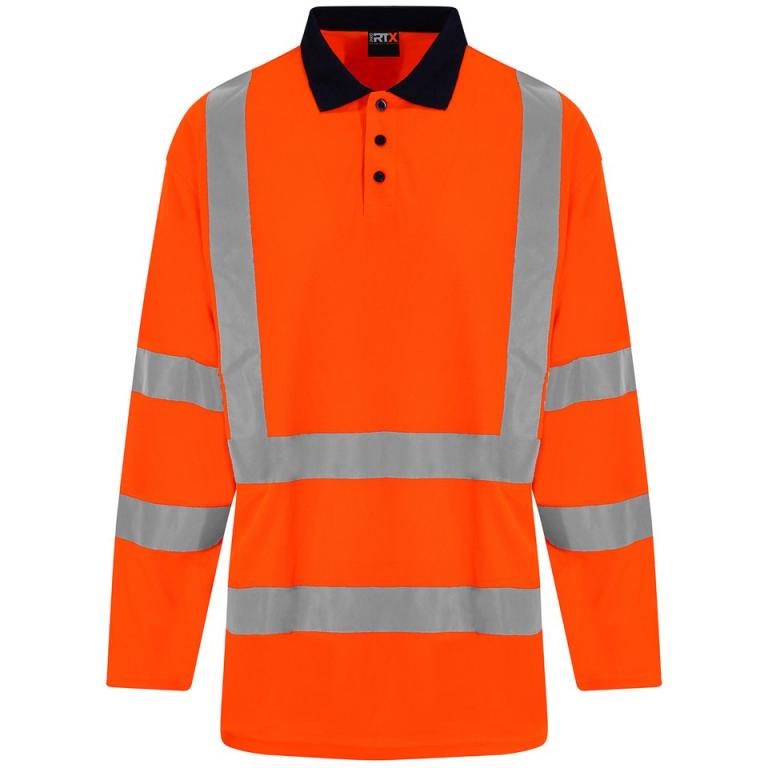 High visibility long sleeve polo HV Orange/Navy