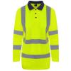 High visibility long sleeve polo HV Yellow/Navy