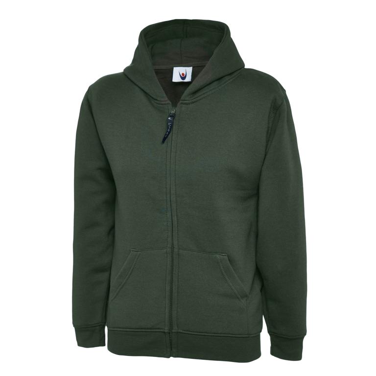 Childrens Classic Full Zip Hooded Sweatshirt Bottle Green