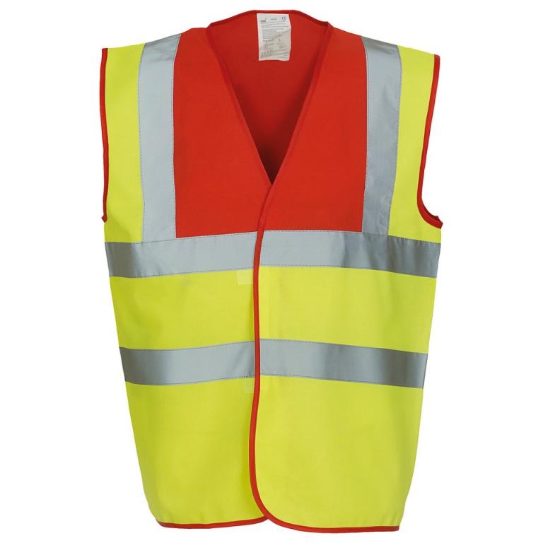 Hi-vis 2-band-and-braces waistcoat (HVW100) Red Yoke/Yellow