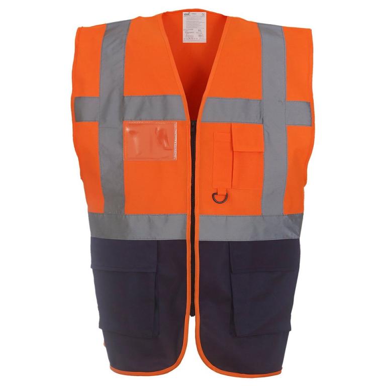 Multifunctional executive hi-vis waistcoat (HVW801) Orange/Navy