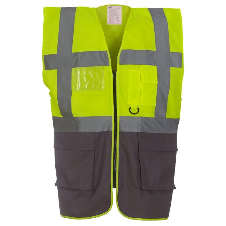 Multifunctional executive hi-vis waistcoat (HVW801) Yellow/Grey