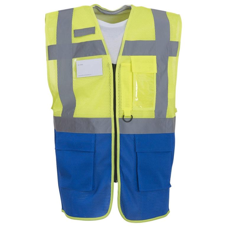 Hi-vis top cool open-mesh executive waistcoat (HVW820) Yellow/Royal Blue