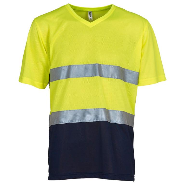 Hi-vis top cool super light v-neck t-shirt (HVJ910) Yellow/Navy