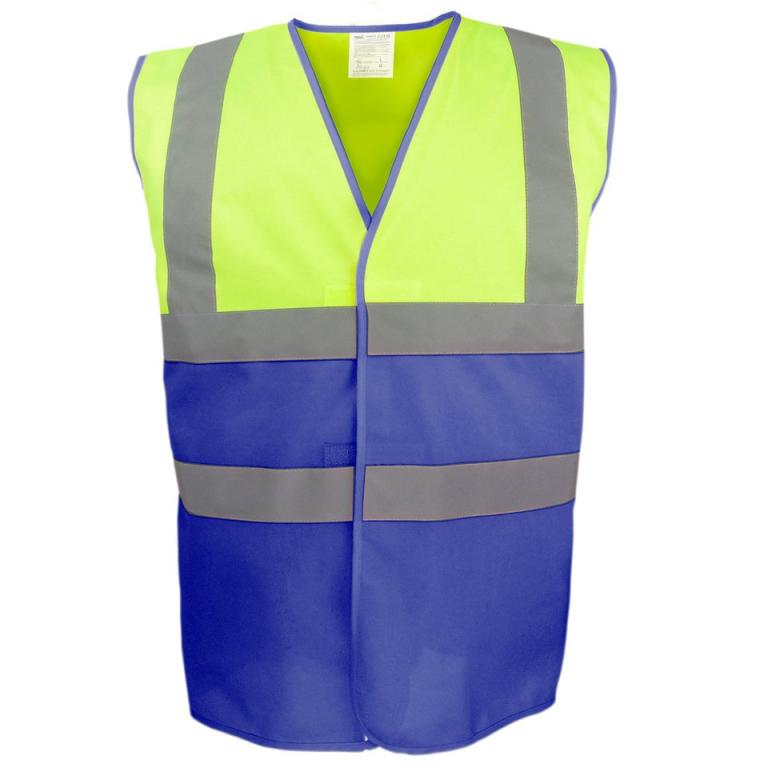 Hi-vis two-tone waistcoat (HVW122) Hi-vis Yellow/Royal Blue