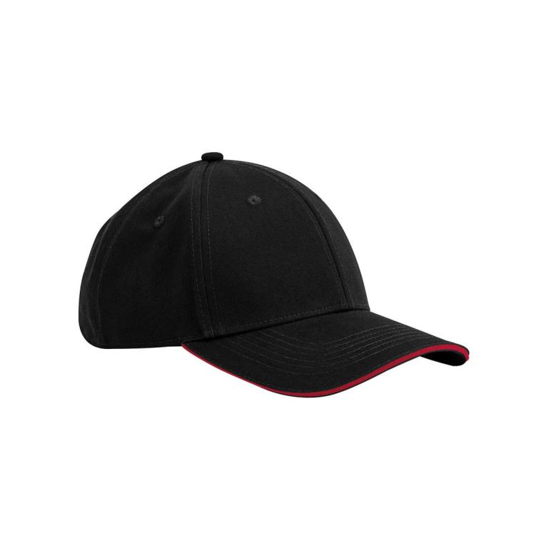 EarthAware® classic organic cotton 6-panel cap – sandwich peak Black/Classic Red