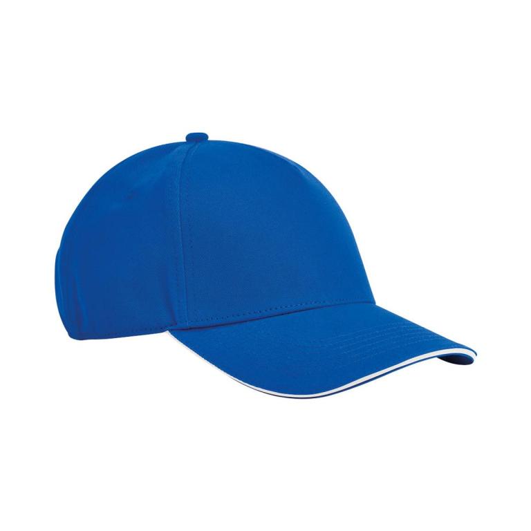 EarthAware® classic organic cotton 5-panel cap – sandwich peak Bright Royal/White