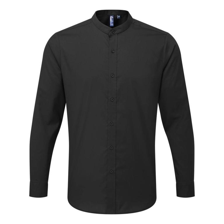 Banded collar grandad long sleeve shirt Black