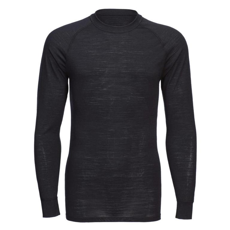 Merino wool crew neck long sleeve top Black